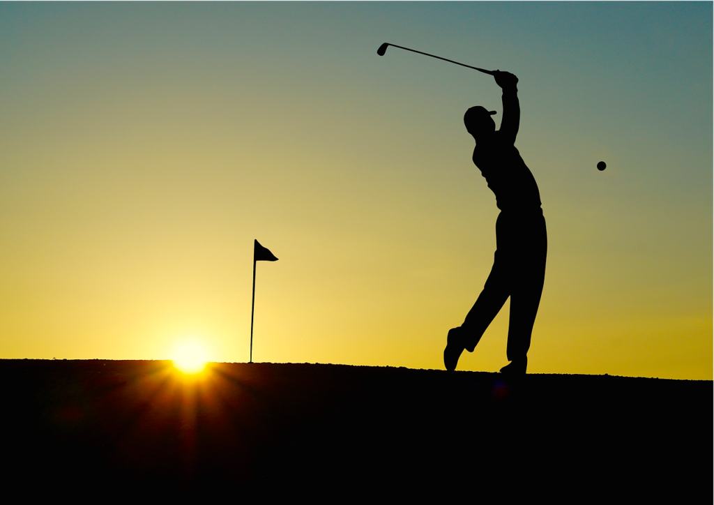 golf, golfed, sunset, sports, golfer, golf clubs, single hole flag, outdoor, man, human, fitness, active, elegant, golf, golf, golf, golf, nature, golf